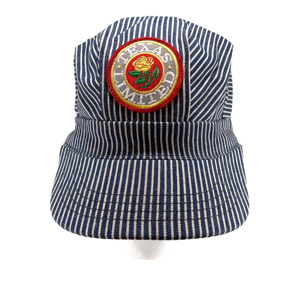 Train Engineer Conductor Cap Yellow Rose Of Texas Limited Blue Stripe Embroidery